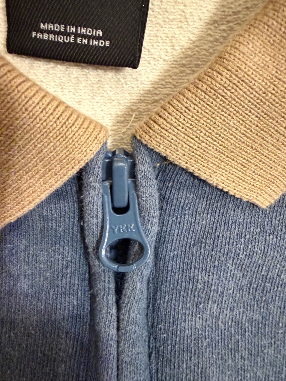 Men's Navy and Cream Zip-Neck Pullover Sweater urban outfitters - Picture 4 of 9